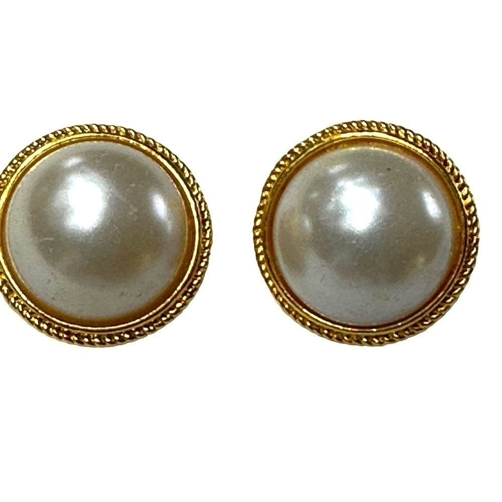 Baroque Oversized Faux Pearl Clip Earrings, Gold Tone